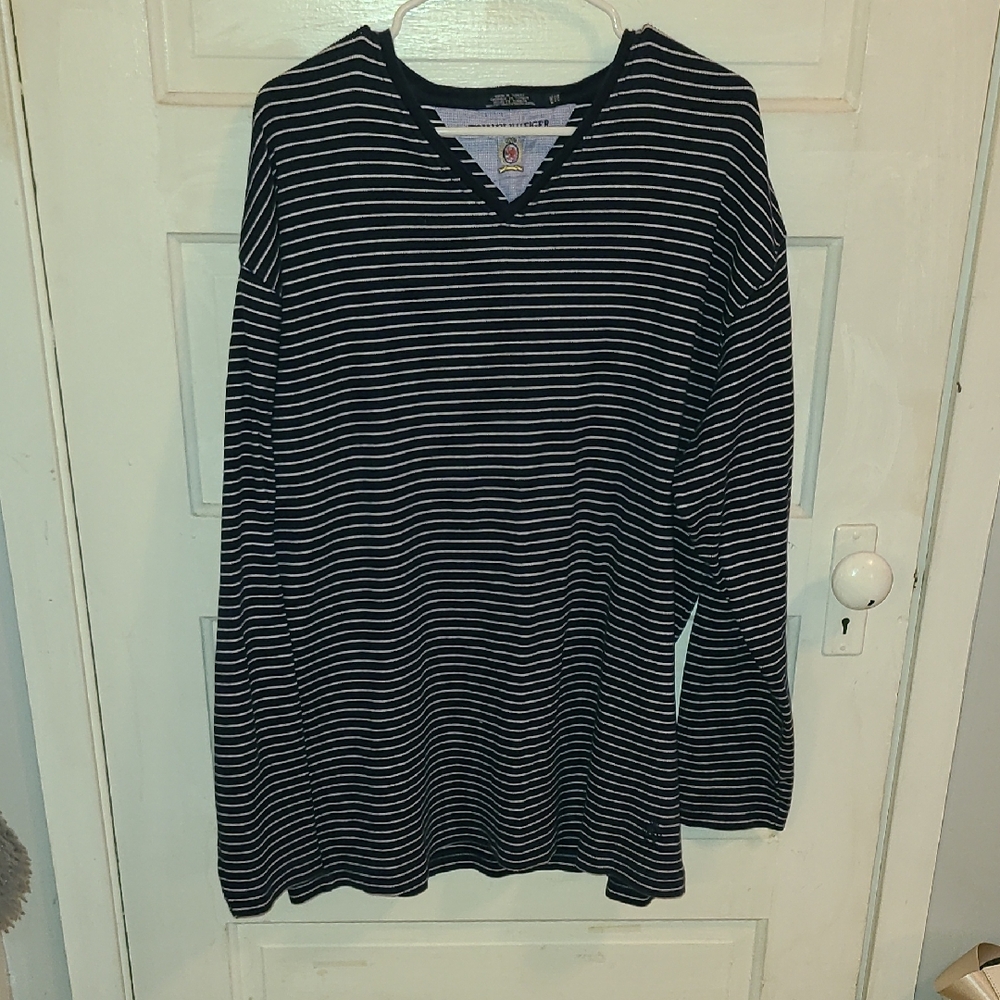 Tommy Hilfiger Navy and White Striped Top